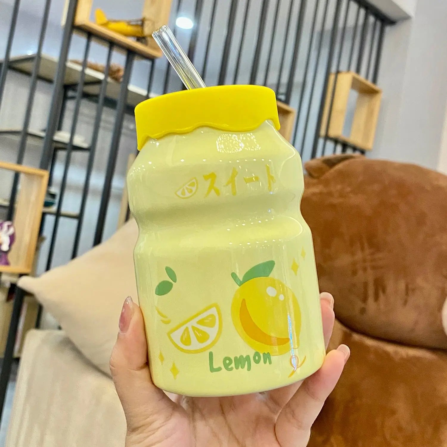 Fruit Pattern 500ML Beverage Cups with Lids and Straws