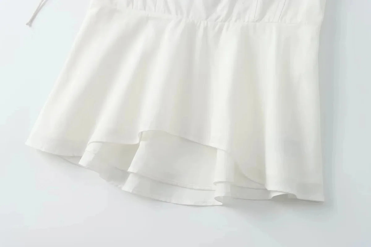 White Smocked Strappy Camisole Women's Sexy Sleeveless Ruffle Slim Bra Solid Color Streetwear Y2k Women's Tops Camisole