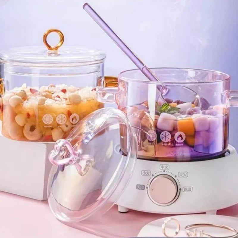 Pink Transparent Glass Pot for Cooking Heat-resistant Binaural Handle / Soup Bowl Kitchen Stock Pot