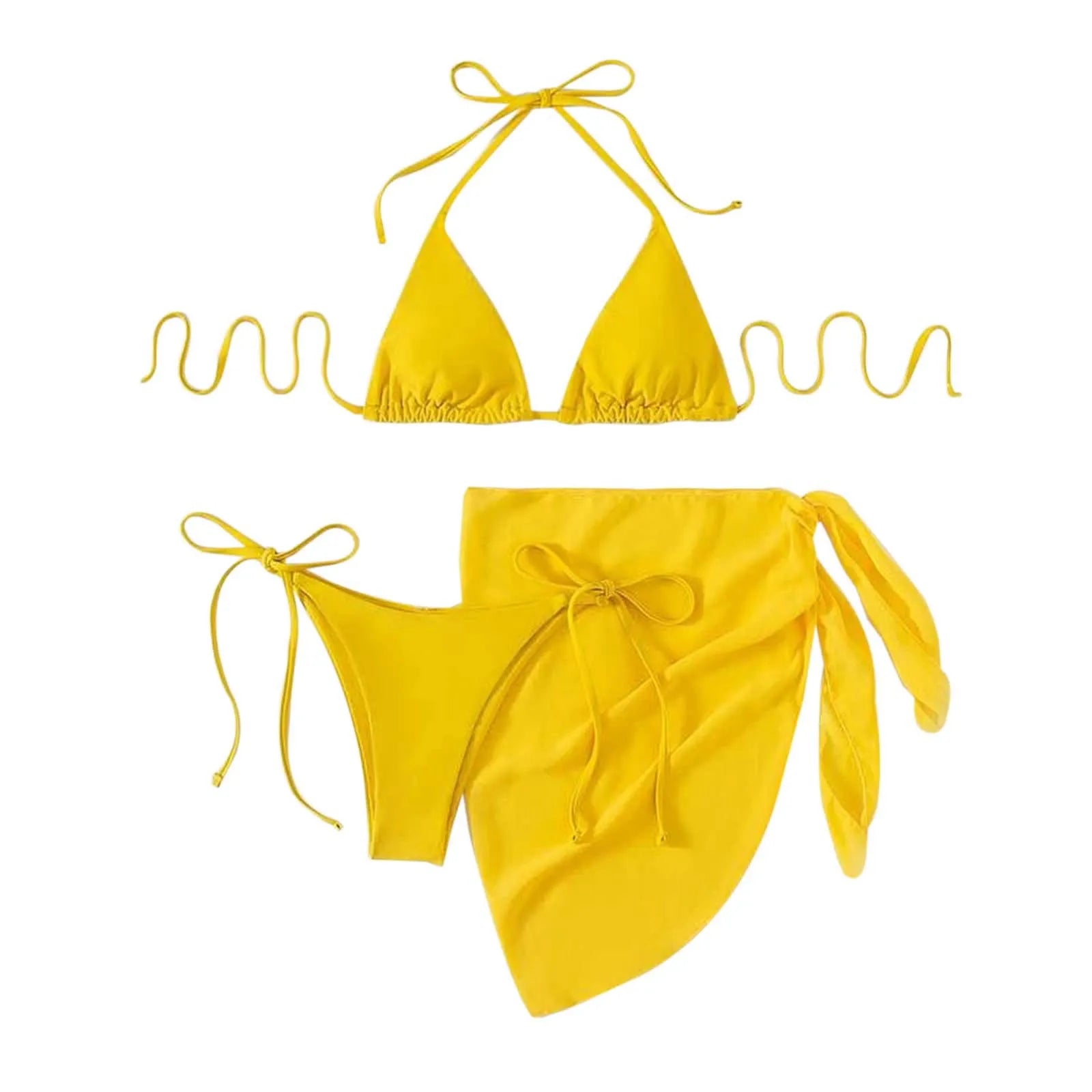 Women Push Up Bikinis Set 3 Piece Mesh Skirts Kontted Bathing Suit Beachwear