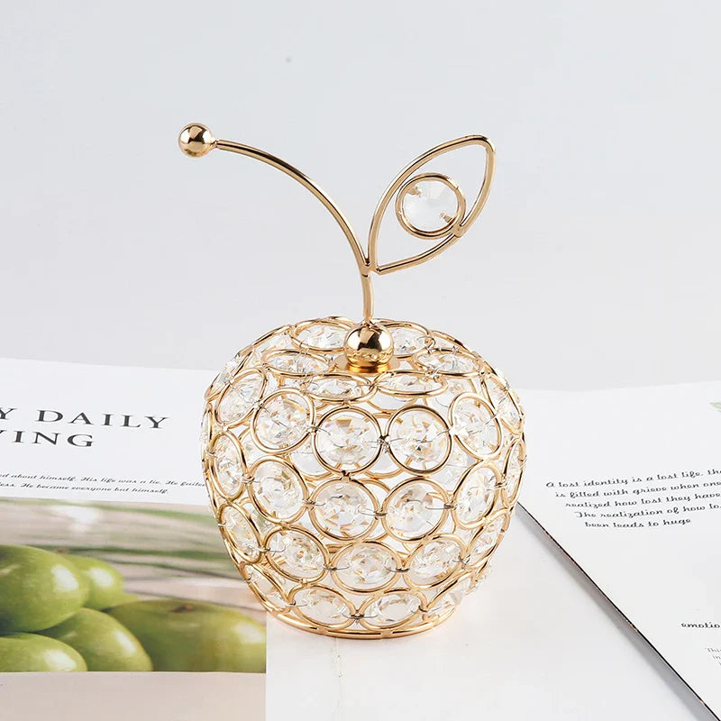 Creative New 3D Crystal Apple Ornaments Gold Shiny Bling Rhinestone Pineapple Shape Snow Pear Crafts Tabletop Decoration Gifts