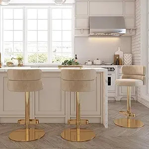 Velvet Bar Stools Modern Swivel Adjustable Height Kitchen Counter Bar Stools with Footrest for Living Room Dining Room