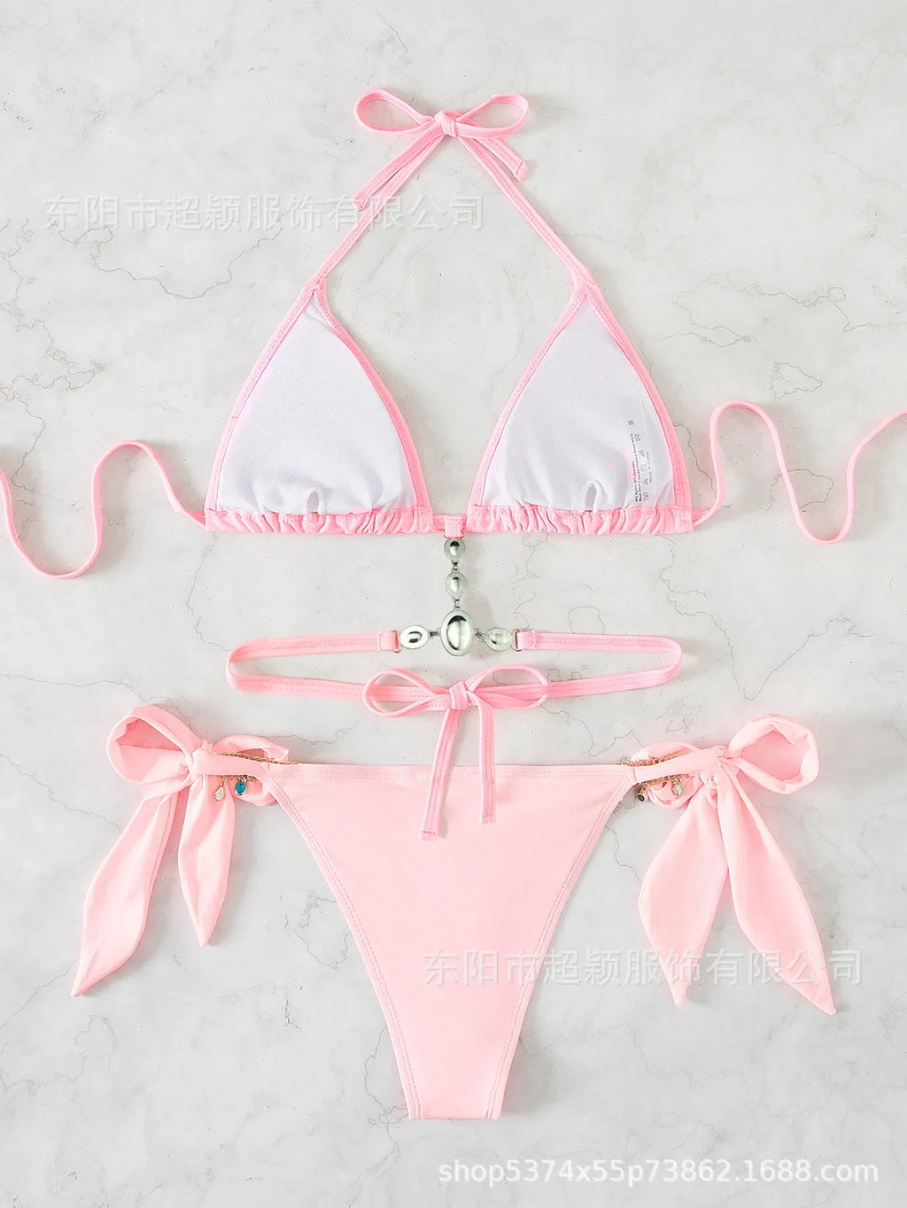 Women's Swimwear Crystal Diamond Triangle Bandage Backless Beach Bikini Swimsuit