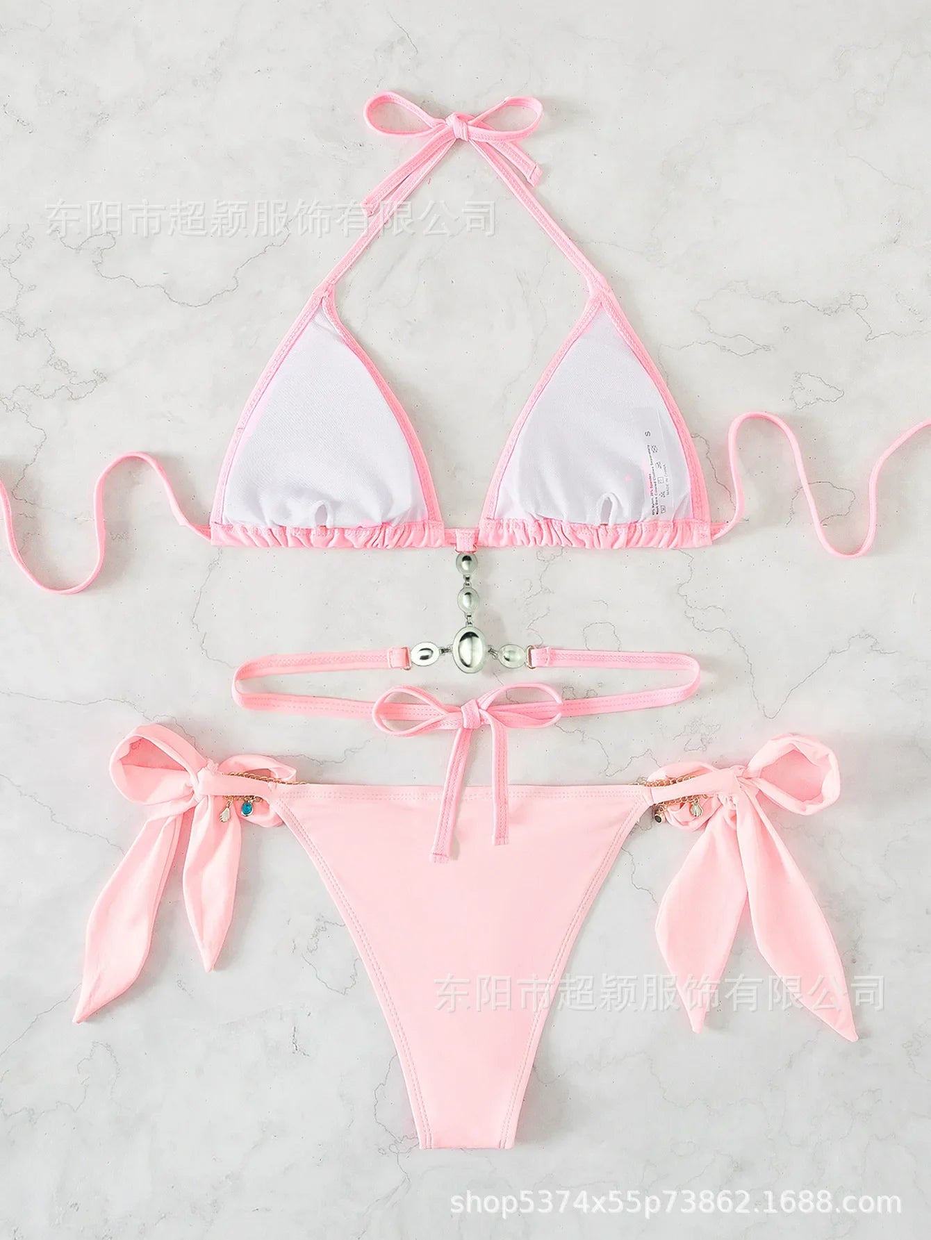 Women's Swimwear Crystal Diamond Triangle Bandage Backless Beach Bikini Swimsuit