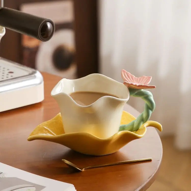 Exquisite Butterfly Floral Shape  Afternoon Tea Flower Mug