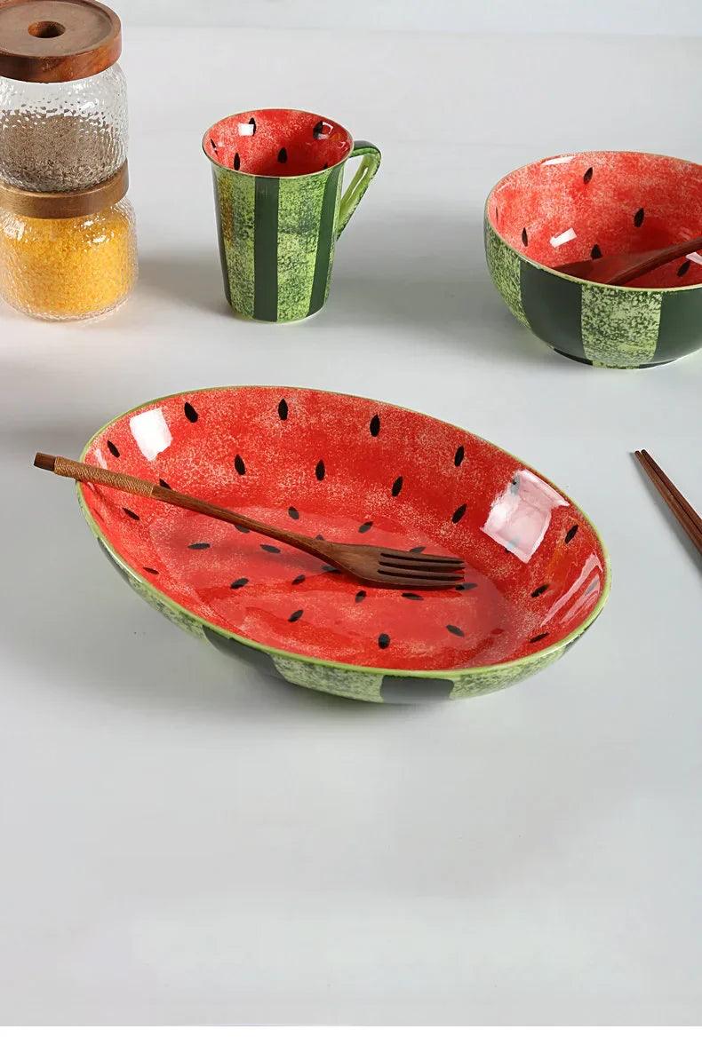 Watermelon Ceramic Cute Hand-painted Tableware Underglaze Color Fruit Shaped Bowl