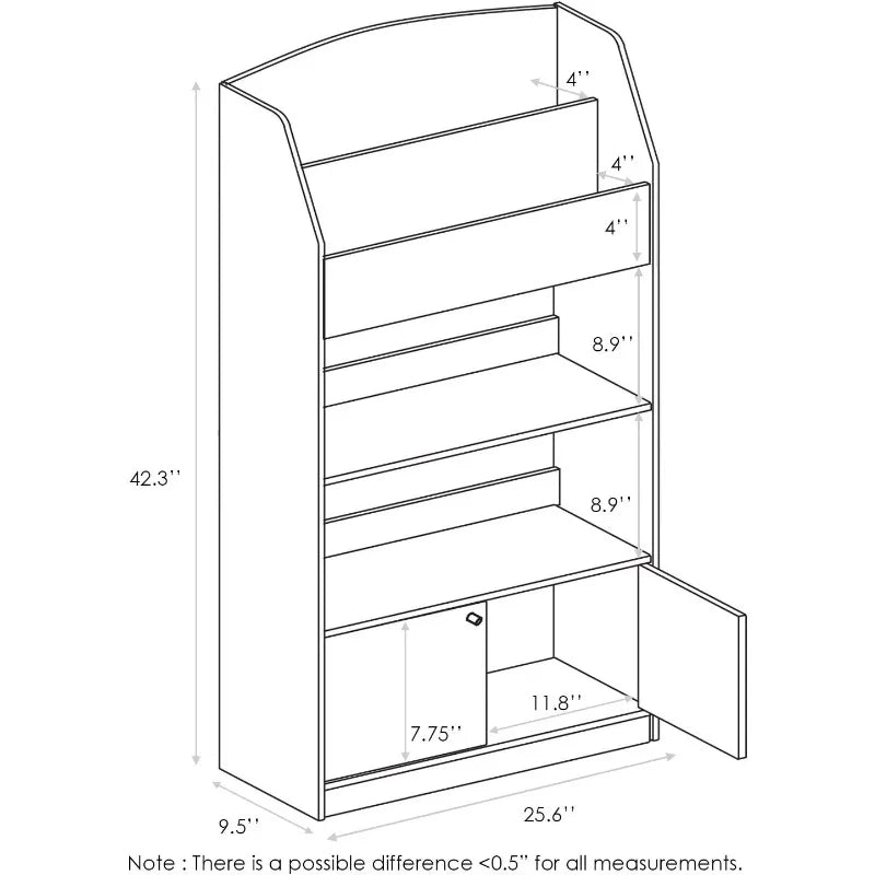 Lova Magazine/Bookshelf with Storage Cabinet, Pink, 9.45D x 24.57W x 43.31H in