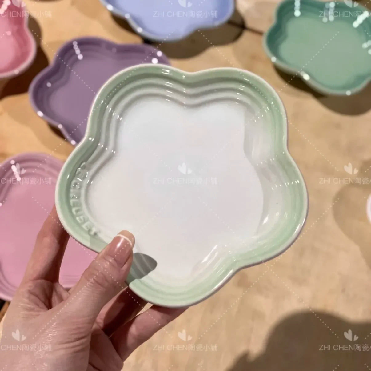 French Flower Shaped Small Plate Colored Ceramic