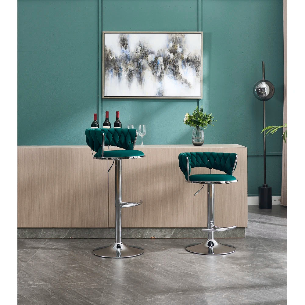 Velvet Barstools Set/2 - Chrome Swivel Base w/Adjustable Height, Modern Kitchen & Bar Stools