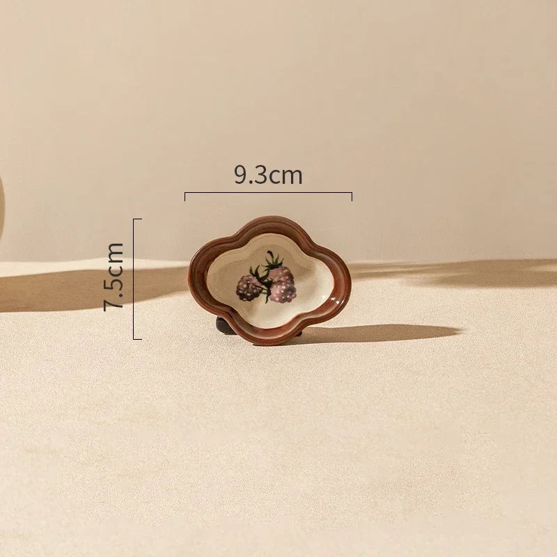 Retro Tulips Flower Ceramic Light Luxury Exquisite Dessert Plate