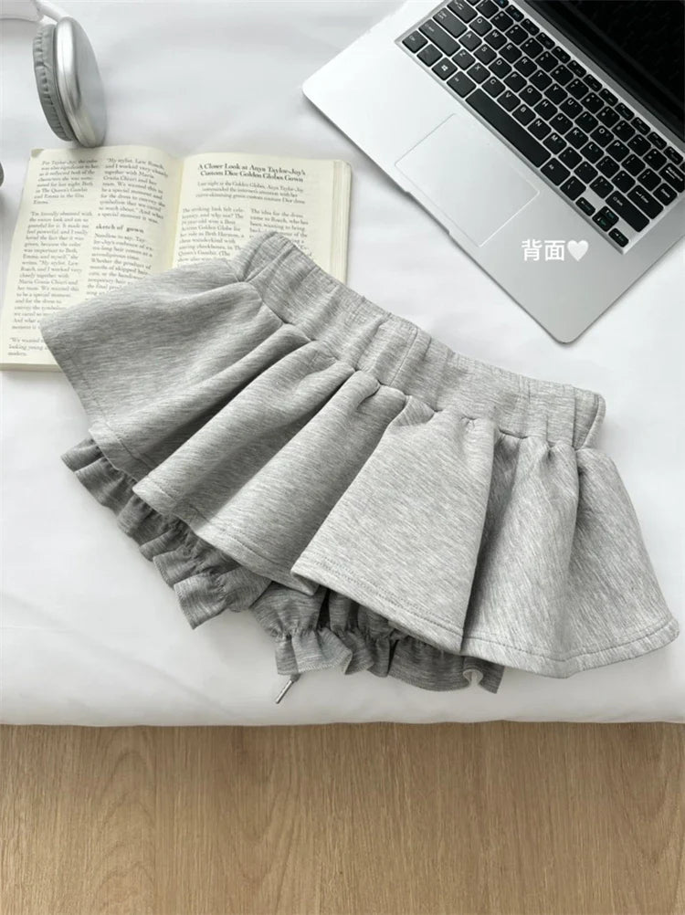 Women Preppy Elastic Waist Mini Skirt 2000s Coquette Design Shorts