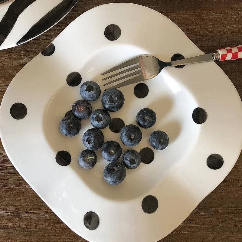 Ceramic Plate Dot Stripe Irregular Wave Shape