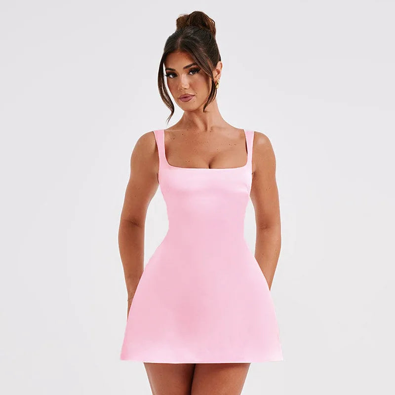 Waist Wrap Elegant A-line Dress Women Spaghetti Strap Mini Spring Summer Dress Backless Sexy Party Dress