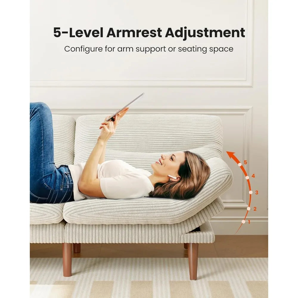 Futon Sofa Bed with Adjustable Backrest & Armrests, Convertible Futon Sofa Couch for Small Spaces, Living Room or Office