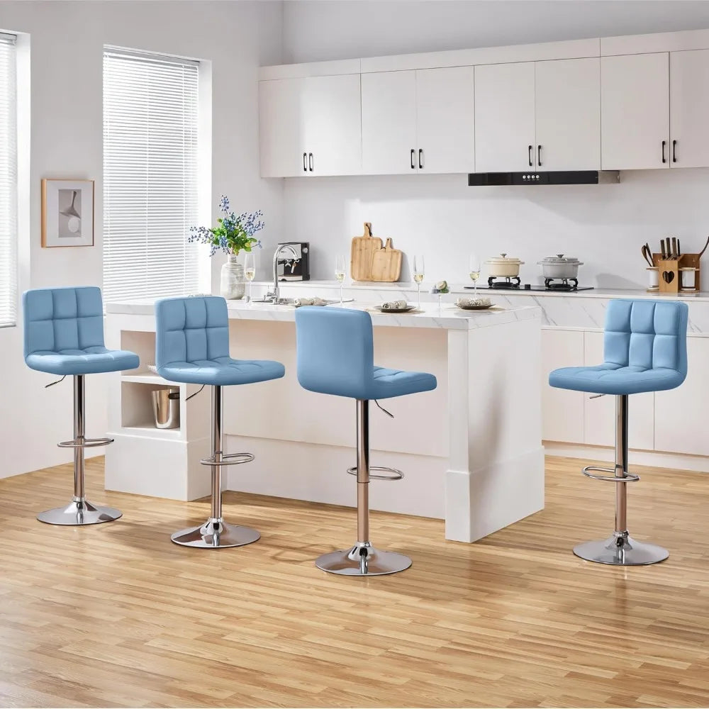 Set of 4, Adjustable PU Leather Swivel Barstools, Modern Counter Stools with Back and Footrest, Counter Height Barst