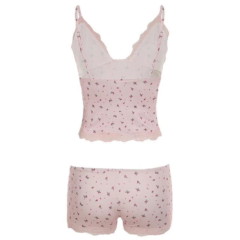 Floral Print Women's Set Camisole + Short Pants