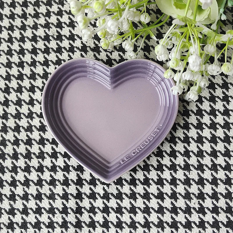 Gradient Heart-shaped Ceramic Dishes, Underglaze Color Simple Tableware, Dip Dish Desserts Snacks Plate
