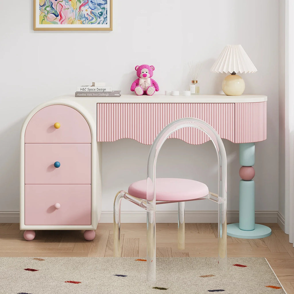 Pink Dresser, Bedroom Dresser, Cream Wind Solid Wood Integrated Chest Cabinet, Makeup Table, Storage Cabinet