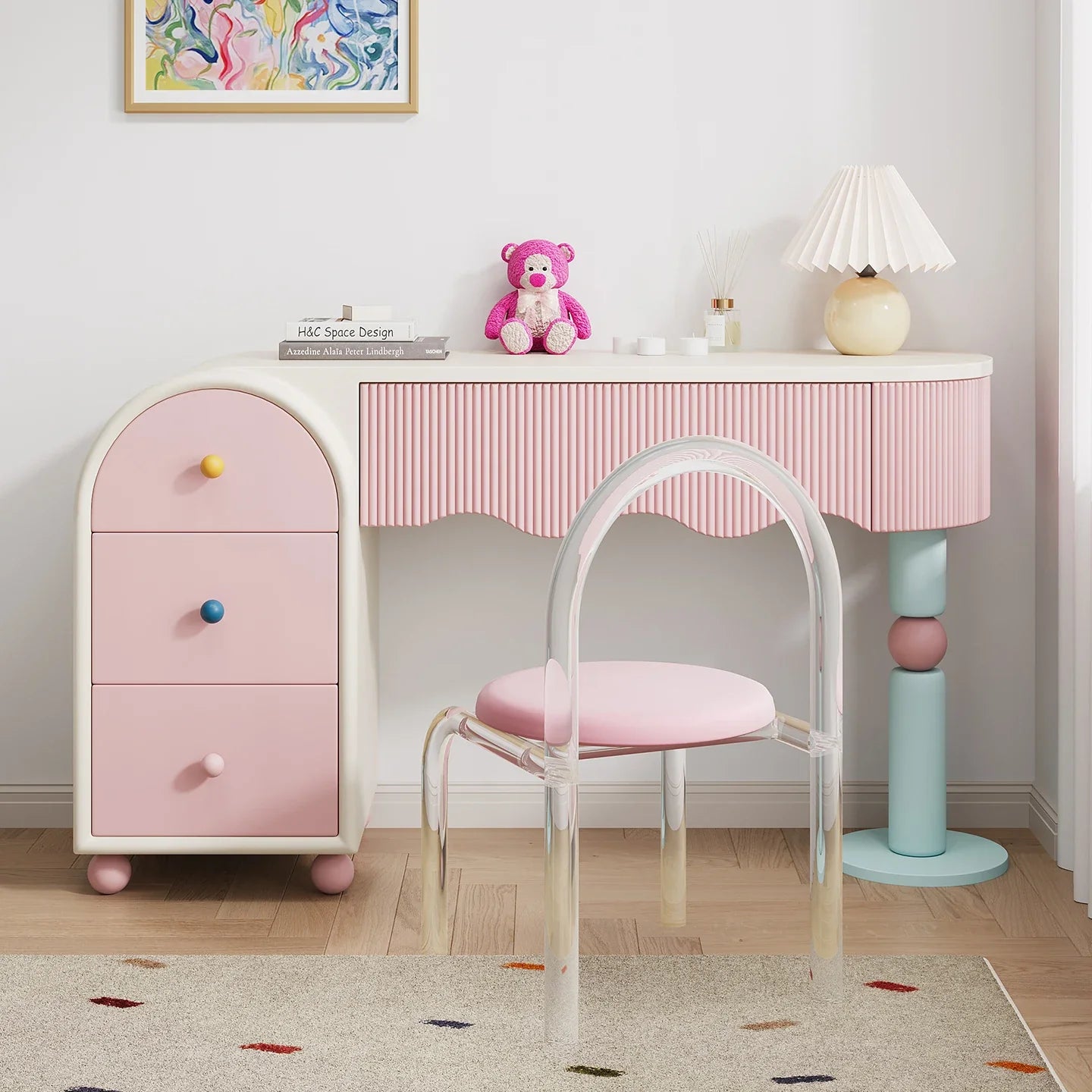 Pink Dresser, Bedroom Dresser, Cream Wind Solid Wood Integrated Chest Cabinet, Makeup Table, Storage Cabinet