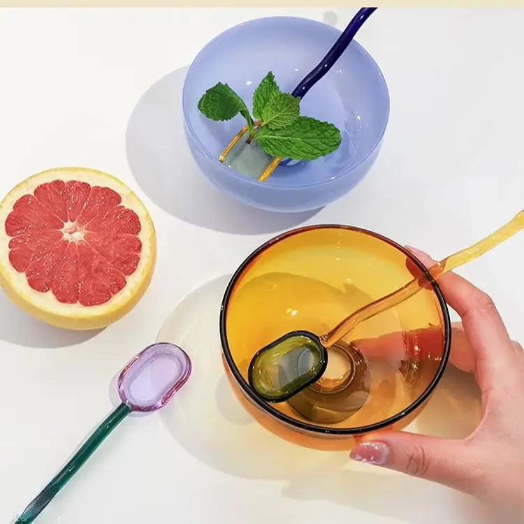 Ice Cream Bowl Glass Bowl for Desserts Colorful Glass Tableware Bowl Heat Resistant Glass 4Inch