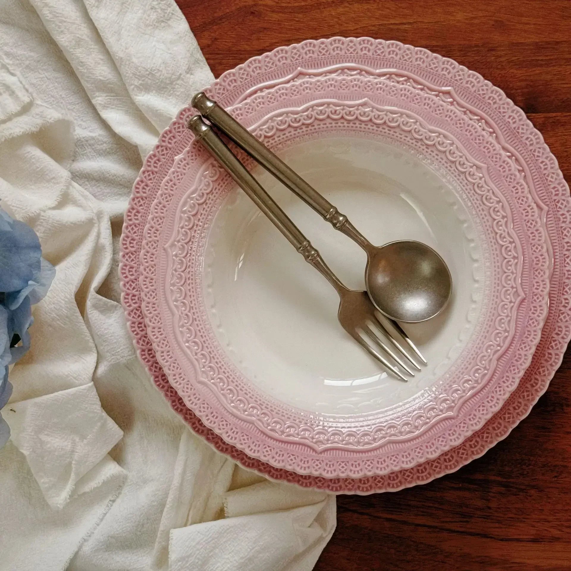 Pink Ceramic Plate French Underglaze Colored Plate Dinner Set Plates and Dishes