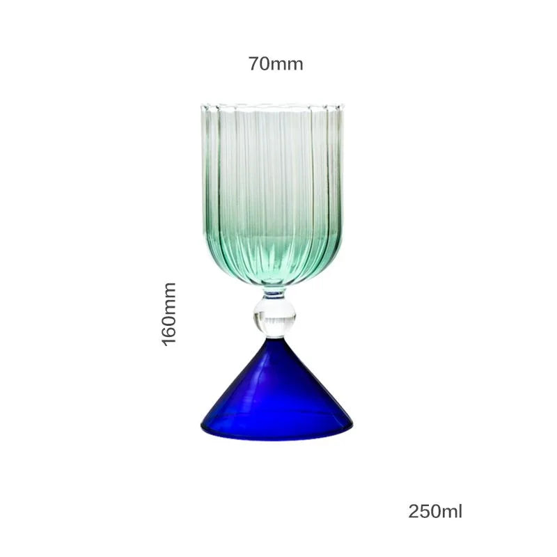 Clear Two Tone Green Blue Amber Purple Colored Ripple Style Martini Mojito Champagne Margarita Cocktail Glasses Goblet Cup
