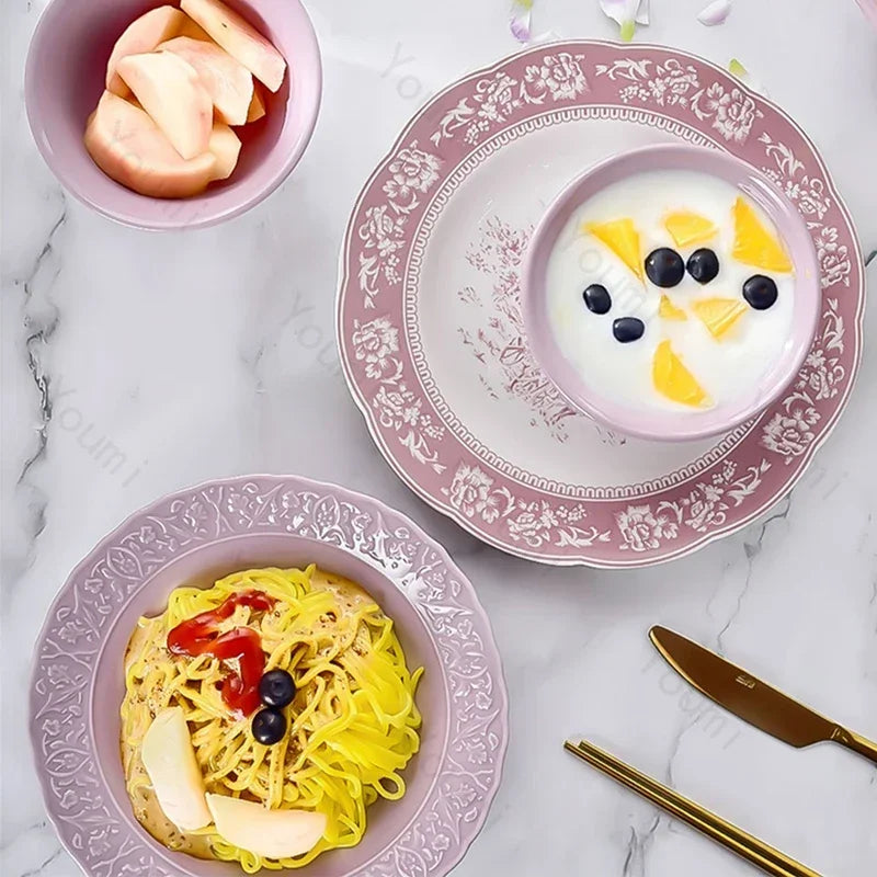 Purple Ceramic Plate Retro French Style Exquisite Dining Plates Home High End Tableware