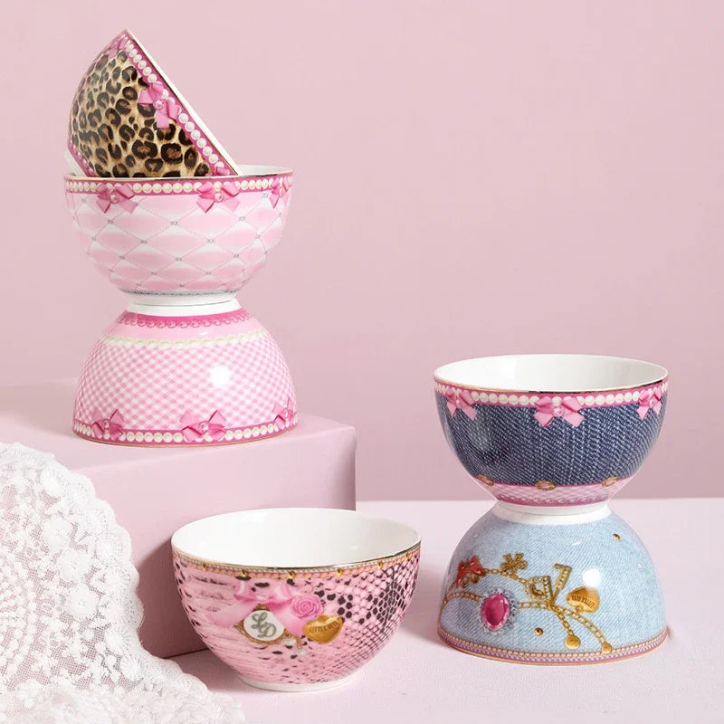 Pink Heart Shaped Dining Plate, Breakfast Tray, Ceramic Lace, Leopard Pattern Tableware, Afternoon Tea Salad Dessert