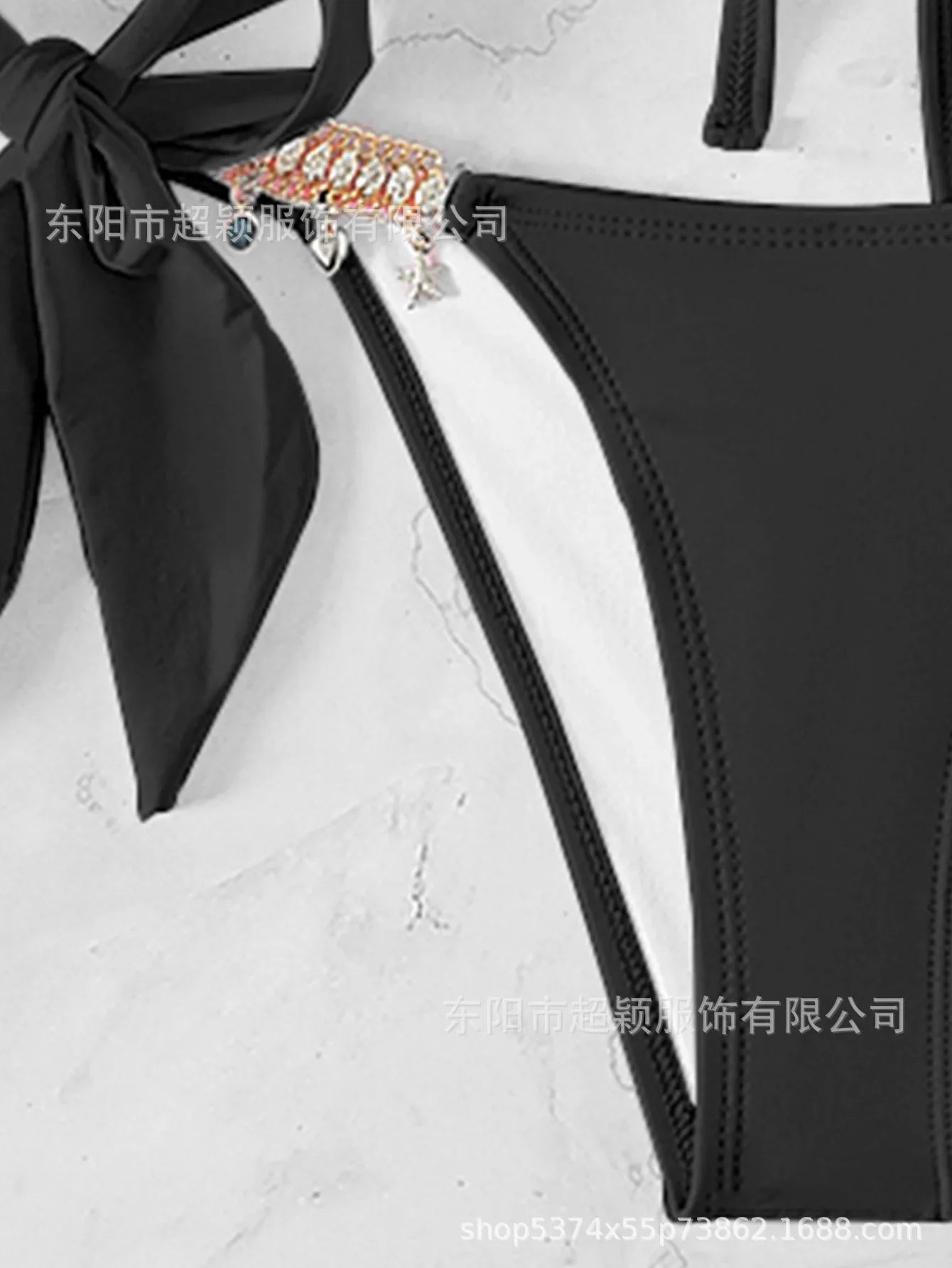 Women's Swimwear Crystal Diamond Triangle Bandage Backless Beach Bikini Swimsuit