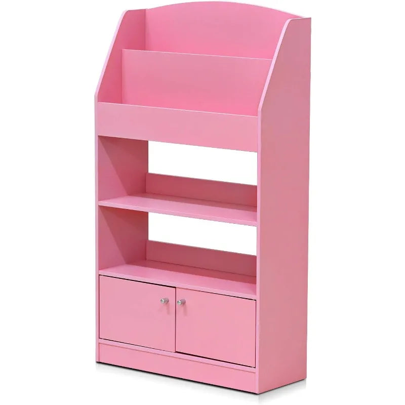 Lova Magazine/Bookshelf with Storage Cabinet, Pink, 9.45D x 24.57W x 43.31H in