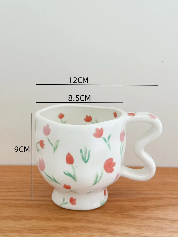 Ceramics Mug Cute Flower Pattern High Footed