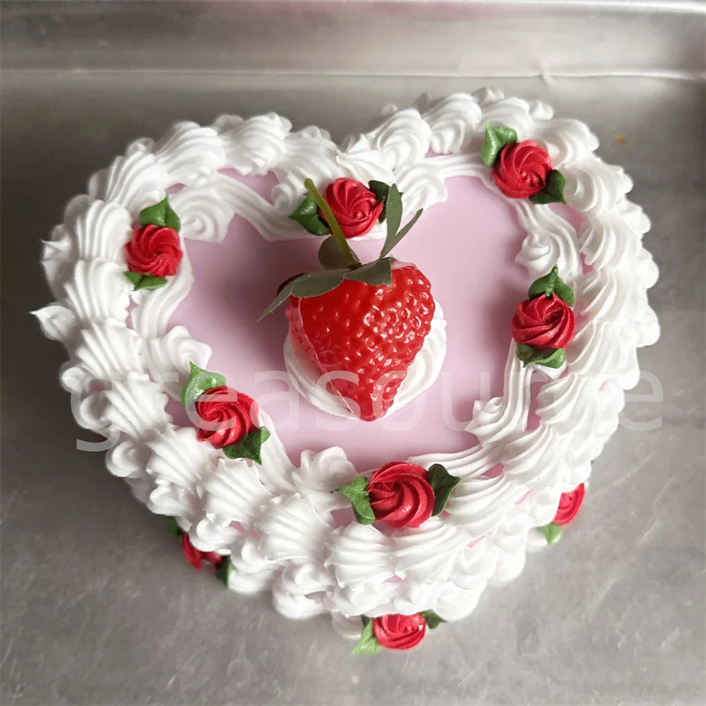 Lifelike Strawberry Cream Design Vibrant Pink Box Themed Photoshoots Jewelry Gifts Props Fake Cake Trinket Case Sweet Style