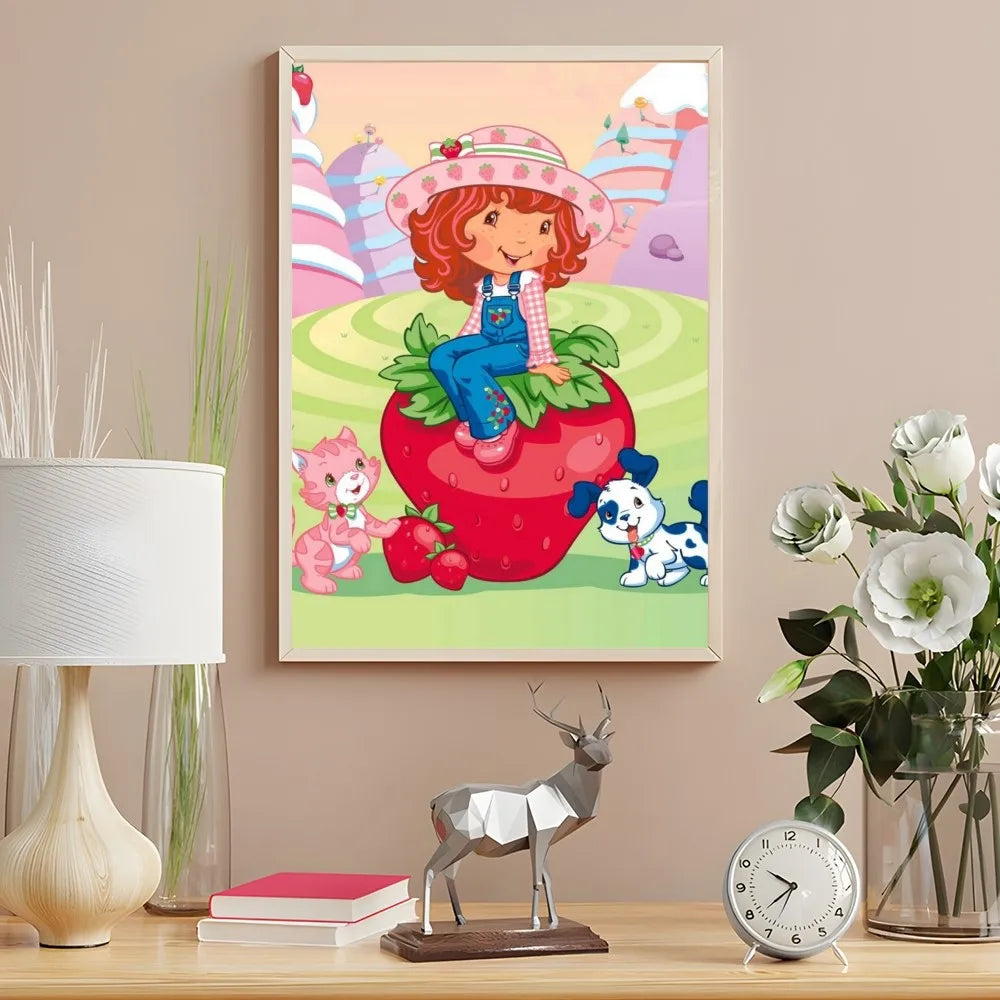 Cartoon Strawberry Shortcake Poster Cute Pink Room Decor Printing Home Decoration Waterproof Bathroom Room BedRoom Posters