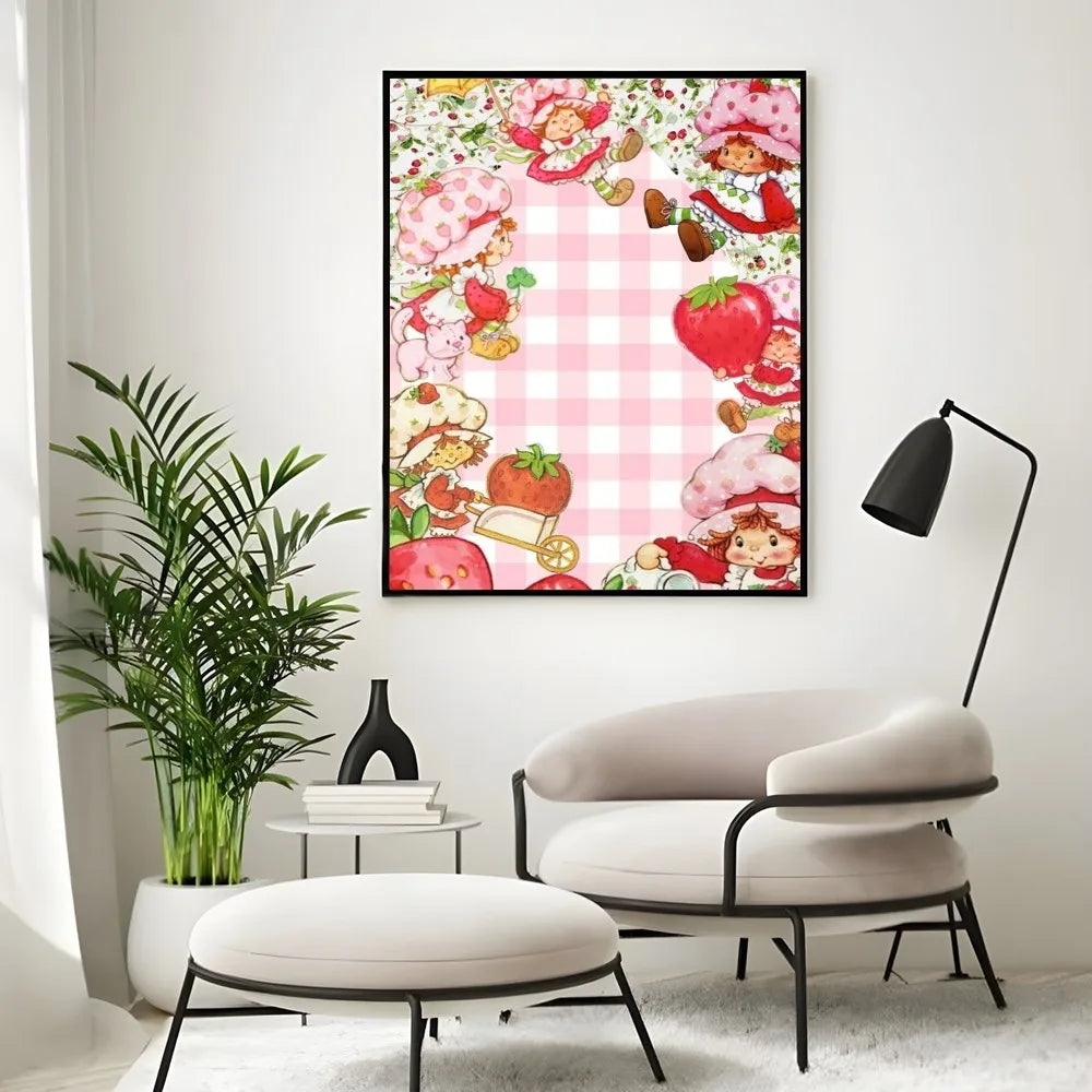 Cartoon Strawberry Shortcake Poster Cute Pink Room Decor Printing Home Decoration Waterproof Bathroom Room BedRoom Posters
