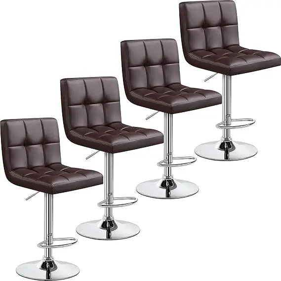 Set of 4, Adjustable PU Leather Swivel Barstools, Modern Counter Stools with Back and Footrest, Counter Height Barst