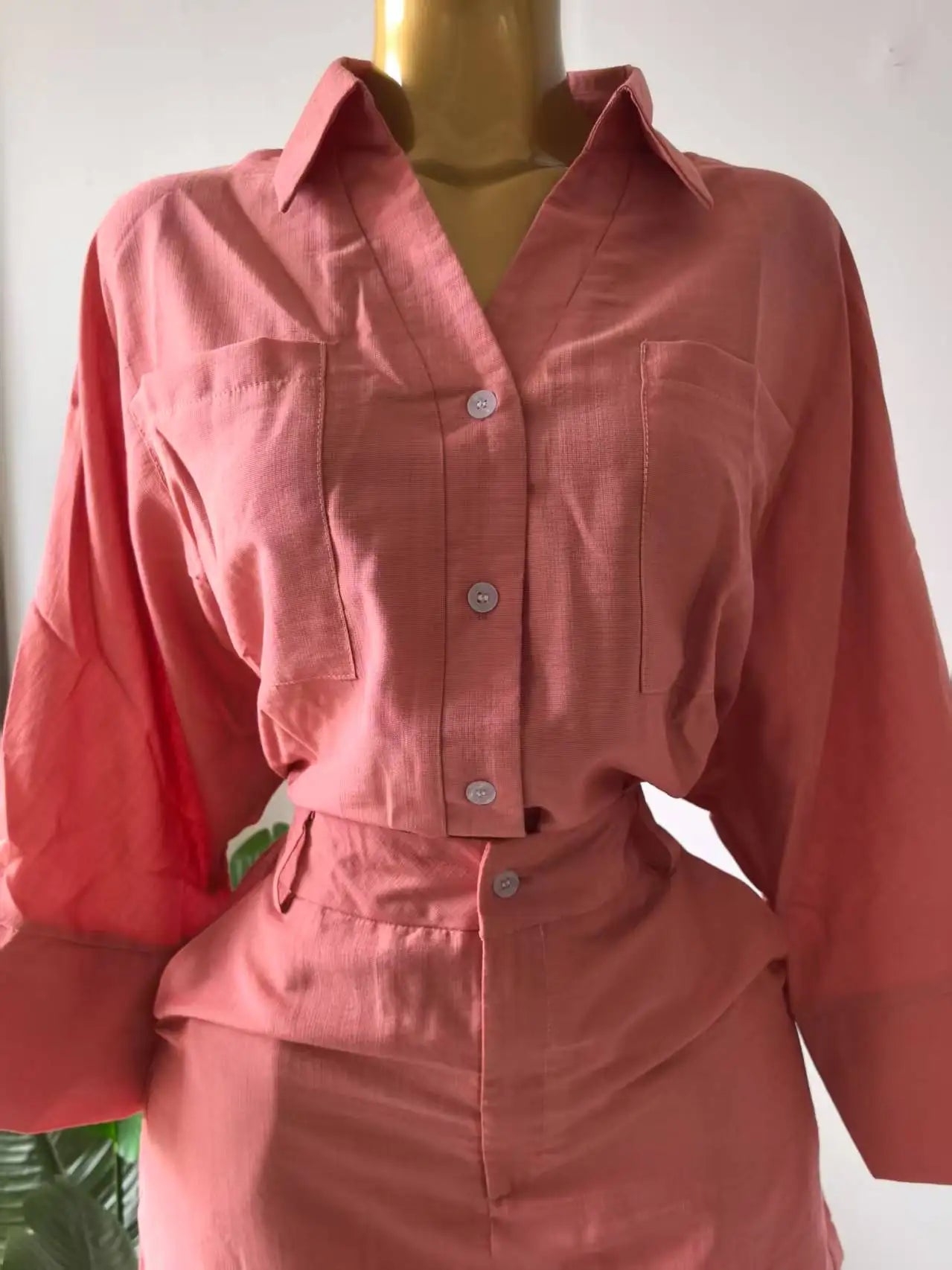 Fashion Women's Set Full Sleeve Turn-down Collar T-shirt and Skirts Shorts Chic Two 2 Piece Sets Outfit