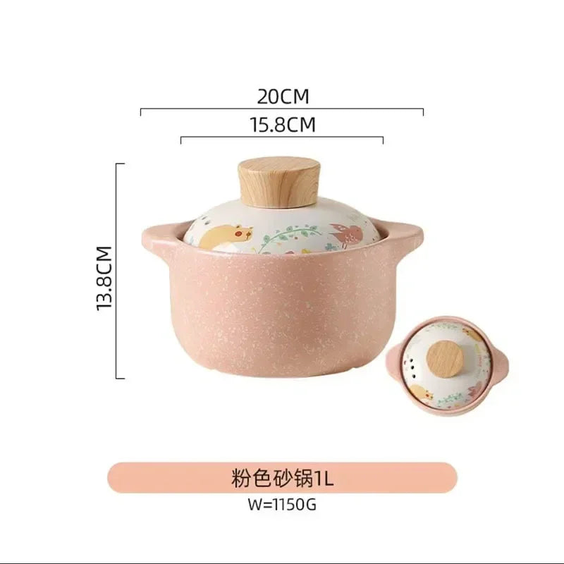 Ceramic Casserole Korean Cartoon Ceramics Soup Pot Cute Pink Saucepan Cookware Utensils Clay Pan Home Kitchen Cooking Supplies