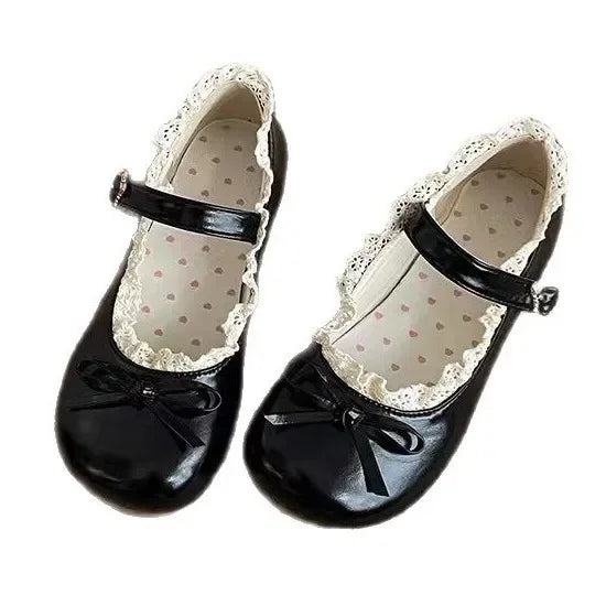 Original Lolita Flat Shoes with Butterfly Knot Soft Bottom Round Head Single Lined Women's High Heel