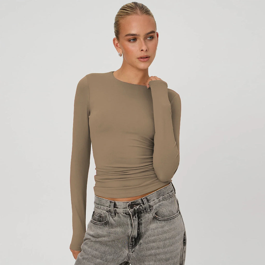 Long Sleeve T Shirt Women Y2k Crop Top Casual Slim Fit Pullovers Solid O Neck T-shirts Streetwear Female Basic Tee