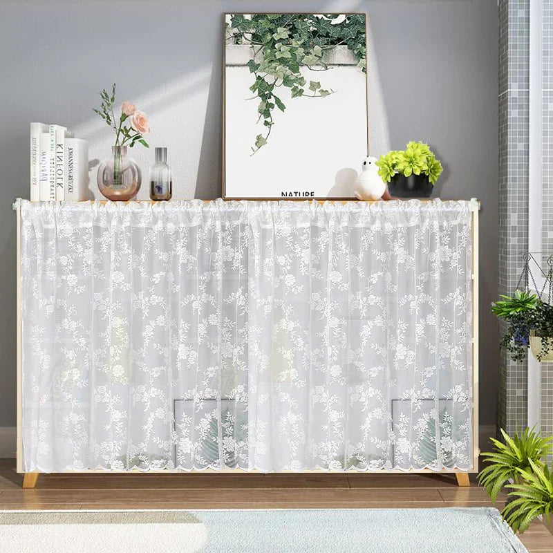 White Flower Lace Short Curtains with Wavy Lace Half Curtain