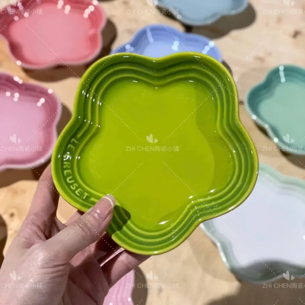 French Flower Shaped Small Plate Colored Ceramic
