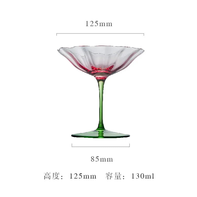 Light Luxury Vintage Flower Red Wine Tall Glass Crystal Glass Pink Green Champagne Glass