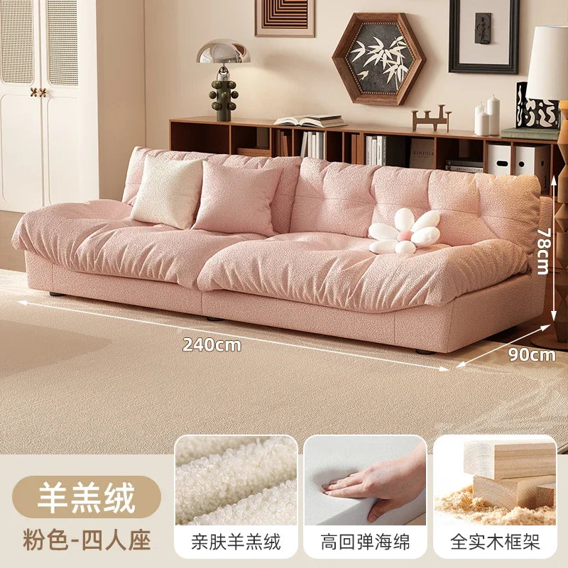 Pink Cloud Living Room Sofa Modern Simple Luxury Couch Straight Ergonomic Sofa Living Room Furniture