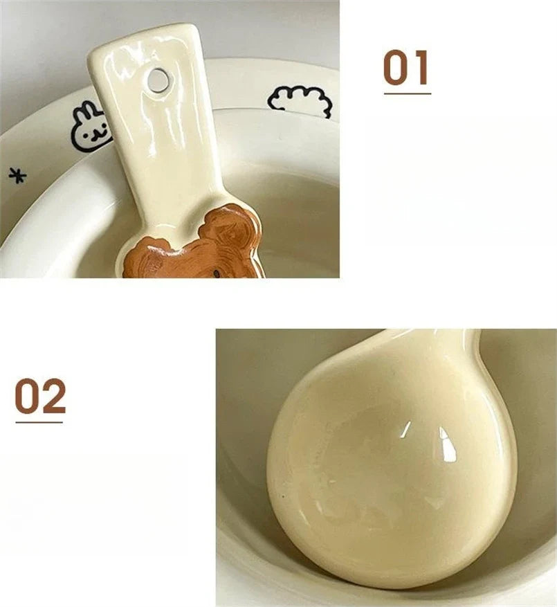 Ceramic Spoon Cute Heart Bear Cream Color