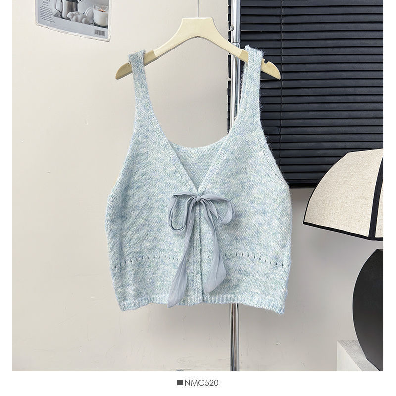 Sleeveless Bow Design Double-sided Wear Bandage Sweet Top