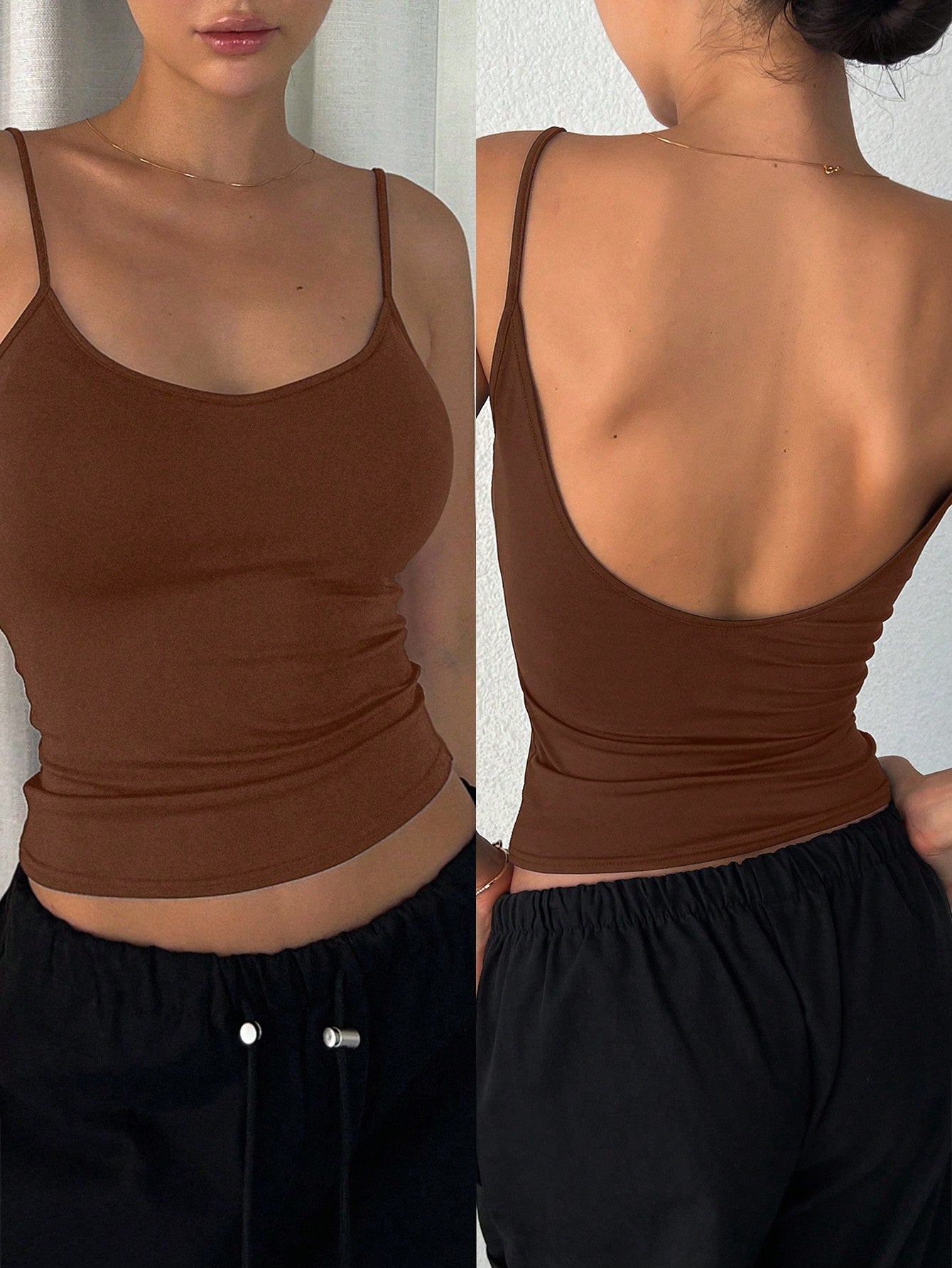 Women's Solid Color Casual Slim-Fit Backless Camisole Top