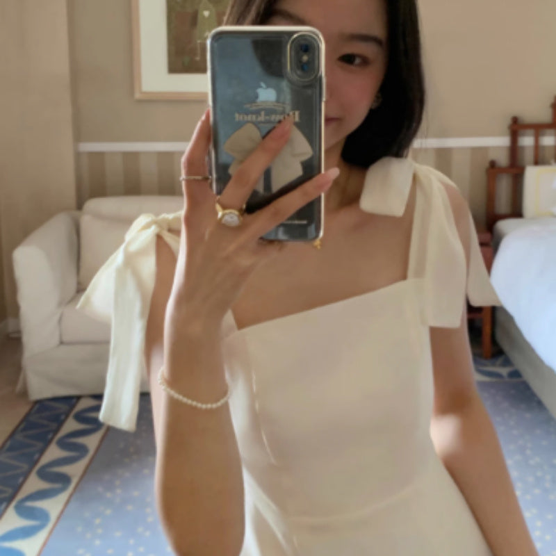 White Camisole Dress With French Style And Strapless Design For Women