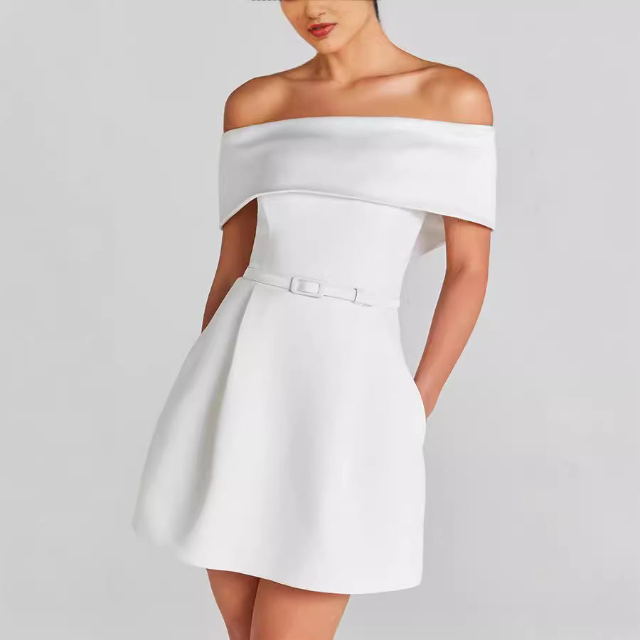 Waist Belt Off-shoulder Dress