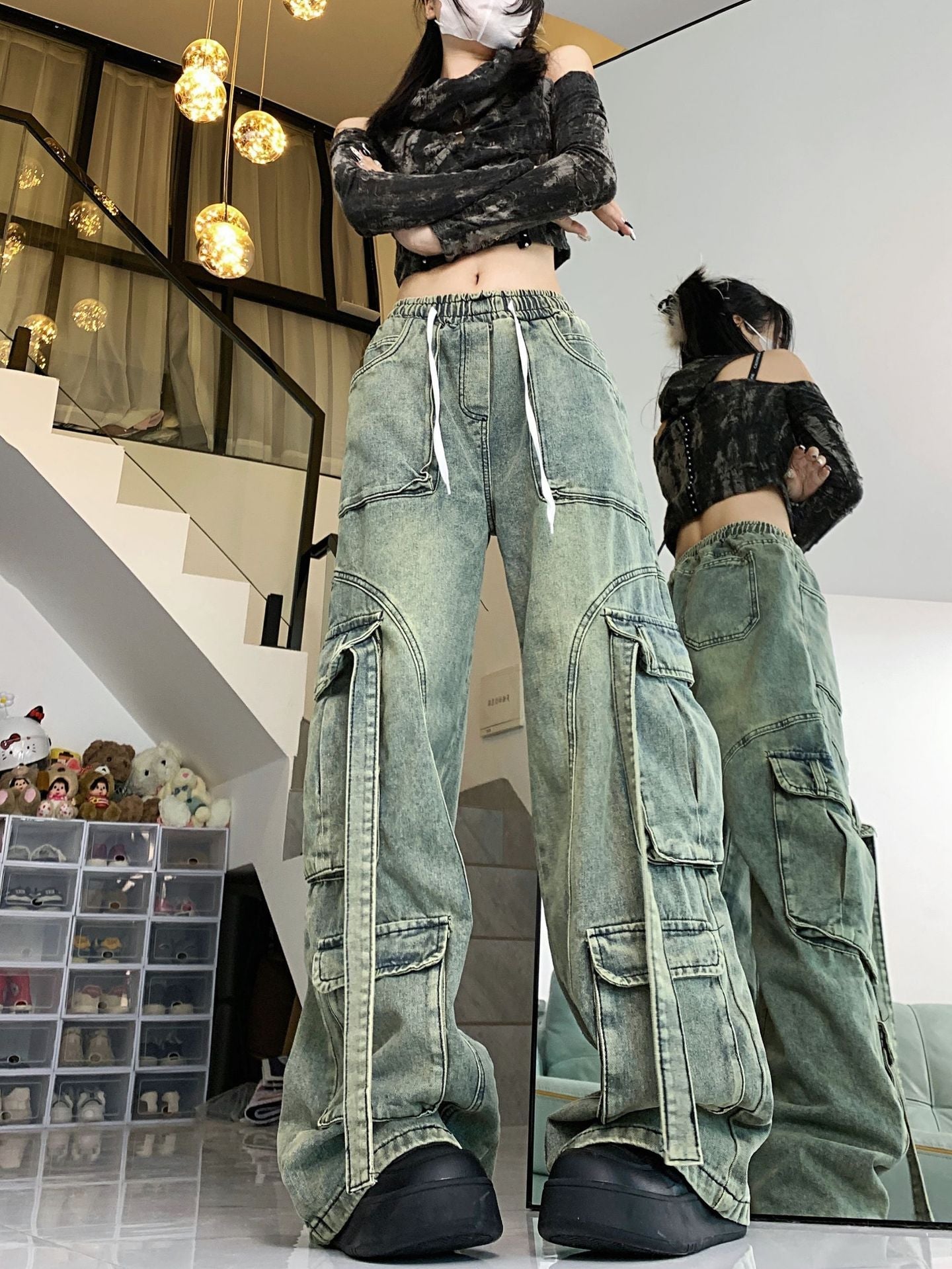 Vintage Jeans Worn Looking Washed-out Overalls For Women