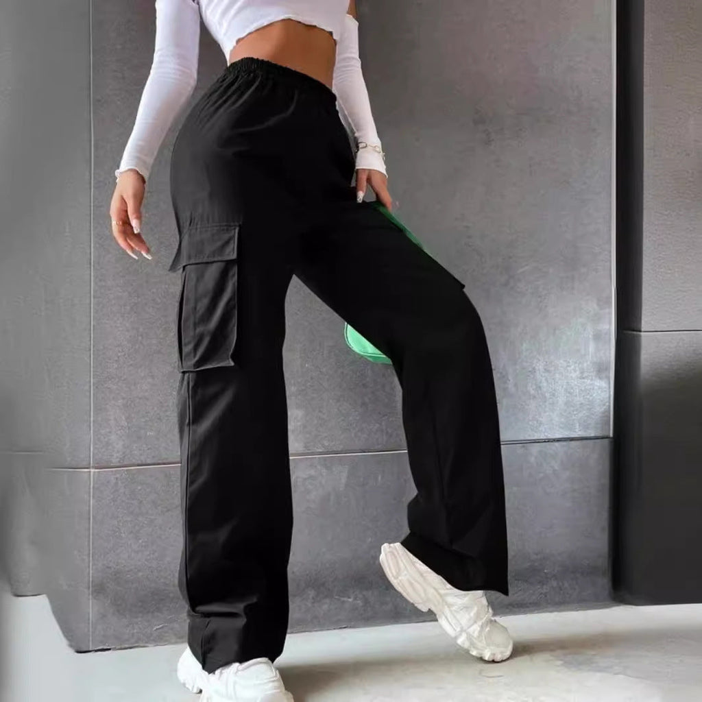 Women's Workwear Casual Pants With High Waist Wide Legs Straight Leg Breathable Retro Sports Pants